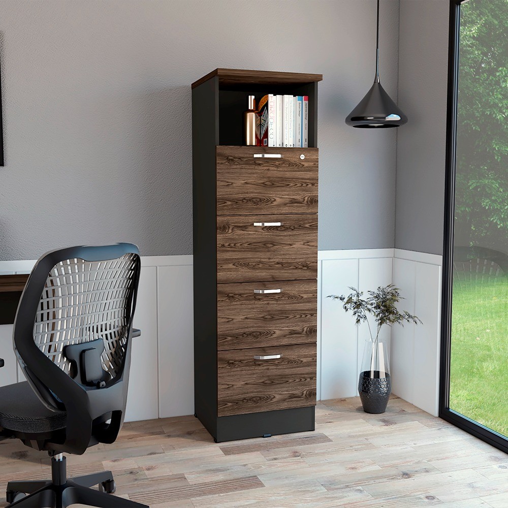 Archivador Home Office 4 Cajones + Repisa Wengue Coñac